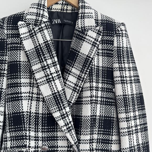 Zara Tweed Jacket Womens Small Double Breasted Blazer Equestrian Quiet Luxury - Picture 5 of 13